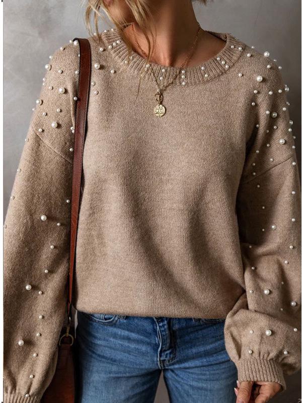 Yangyang Plus Size Loose Long Sleeve Beaded Round Neck Women's Sweater - Autumn/Winter New European & American Style