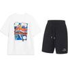 Li-Ning Cartoon Logo Letter Print Round Neck Pullover Short Sleeve T-Shirt Fashion Comfortable Versatile Shorts Casual Sports Suit AHSU805-2+AKST543-3