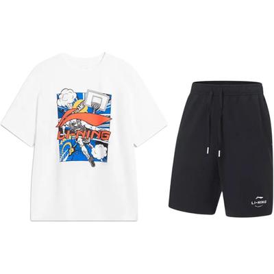 Cartoon Logo Letter Print Round Neck Pullover Short Sleeve T-Shirt Fashion Comfortable Versatile Shorts Casual Sports Suit AHSU805-2+AKST543-3