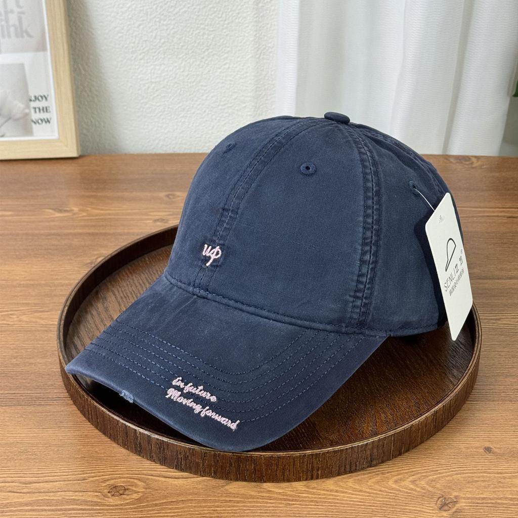 Fashion Hat UP Letter Embroidery Baseball Hat Peaked Cap Female Retro Wide Brim Korean Pink White Hat Large Deepened Letters