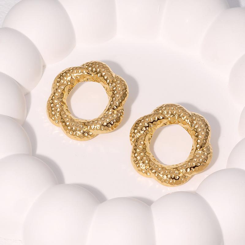 Stainless Steel Geometric Square Stud Earrings for Women Exaggerated Gold Color Irregular Textured Earrings Jewelry Party Gifts