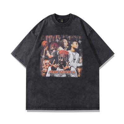 High Street Vintage Figur Hip Hop Rapper Bedrucktes Kurzarm-T-Shirt Herren- und Damen-Oversized Street Halbsleeve
