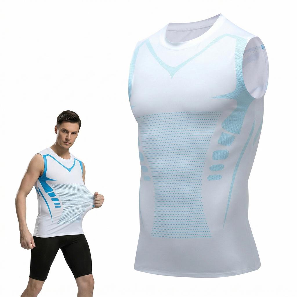 Ärmelloses Kompressionsshirt für Herren Atmungsaktives Netz-Sport-Basisschicht Schnelltrocknendes Athletisches Tanktop für Training Laufen Radfahren