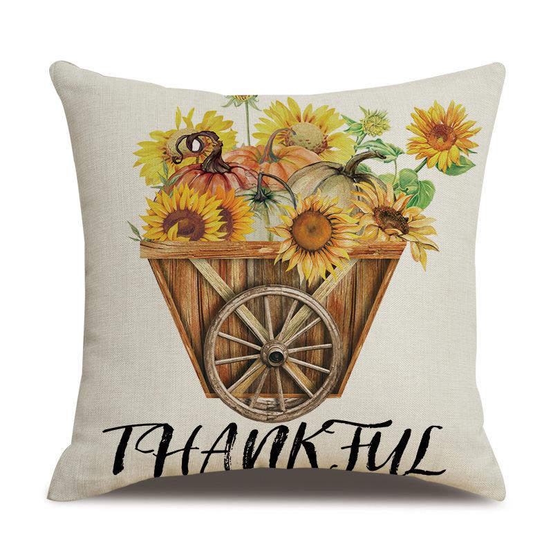 Thanksgiving Linen Pillowcase Autumn Pumpkin Print Pillow Cushion Cover