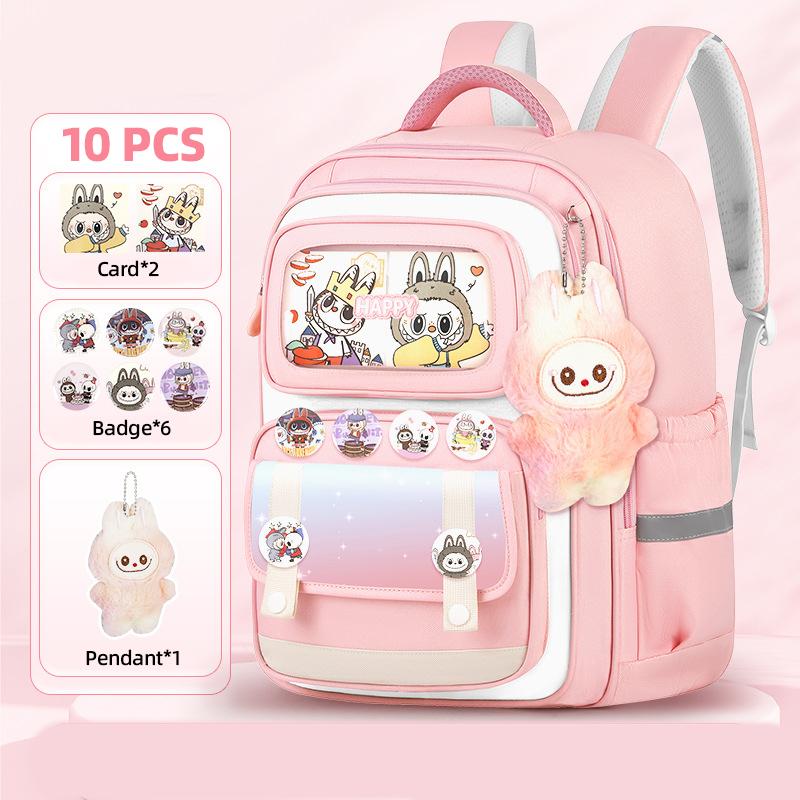 Shool Backapck 10pcs Sets Bag LABUBU Schoolbag Children's Primary School Students Grade 1-6 Backpack To Reduce The Burden On The Backpack