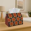 1pc Oriental Floral Polyester Tissue Box- Red Yellow Flower Pattern Modern Design, Perfect for Holiday Tables, Family Dinners, And Bathroom Decor Tiss