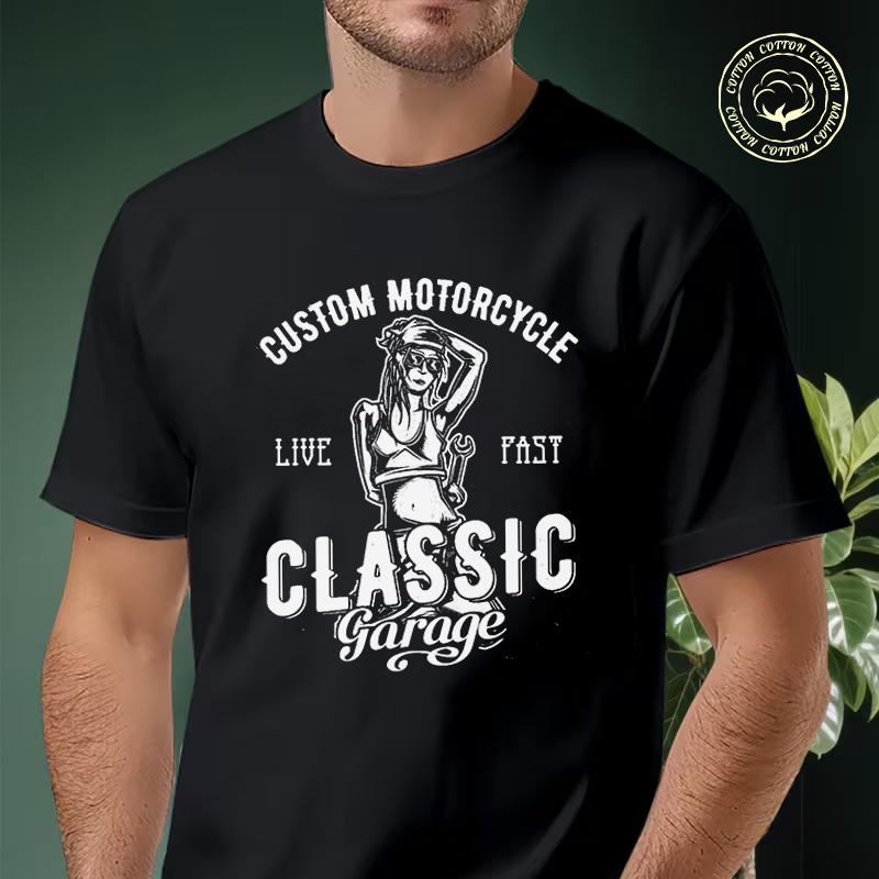 Men Cotton Casual T-shirts Motorcycle Mechanic Girl Tee Men S Summer Cycling Sportswear Tops