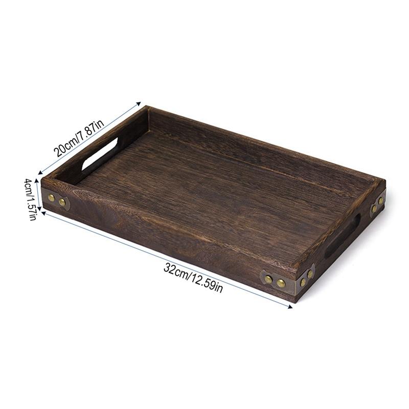 Wooden Service Tray with Handles Rectangle Wood Breakfast Bed Tray