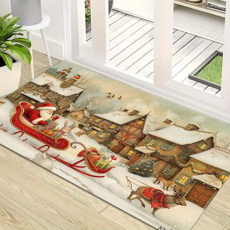 Christmas Snow Deer Santa Claus Kitchen Floor Mat Home Decor Bedroom Doormat Hallway Balcony Long Rugs Christmas Decorations