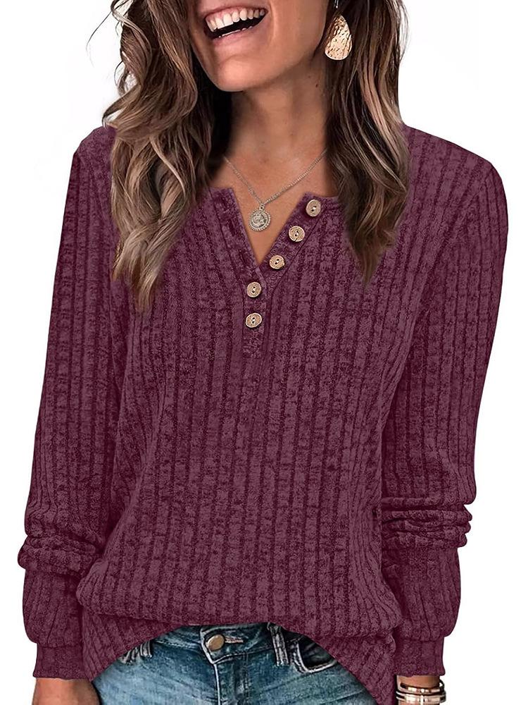 2025 Autumn/Winter Women's Round Neck Casual Long Sleeve Button Knit Top