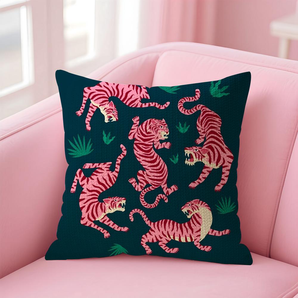 Animal Style Tiger Fashion Cushion Cover Natural Linen Pillow Case DoubleSided Print Decorative Sofa Pillowcase Home Decor Gift