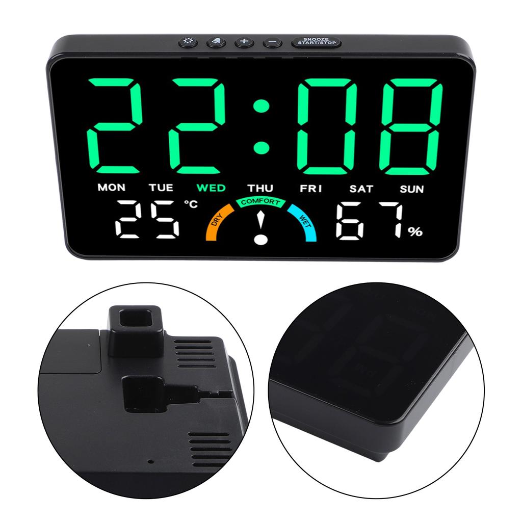 ABS Material Construction Humidity Temperature Display LED Electronic Clock