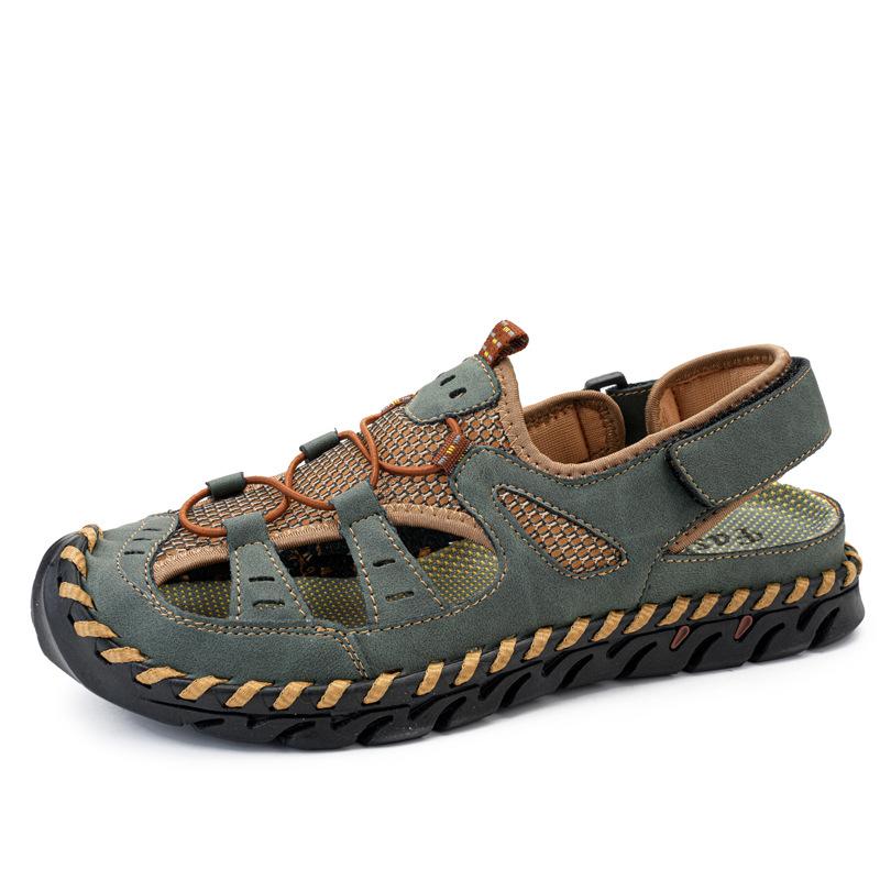 Leather Mesh Sandals Foreign Trade Large Size Breathable Hot-selling Handmade Shoes 2025 Summer New Casual Men's Beach Shoes