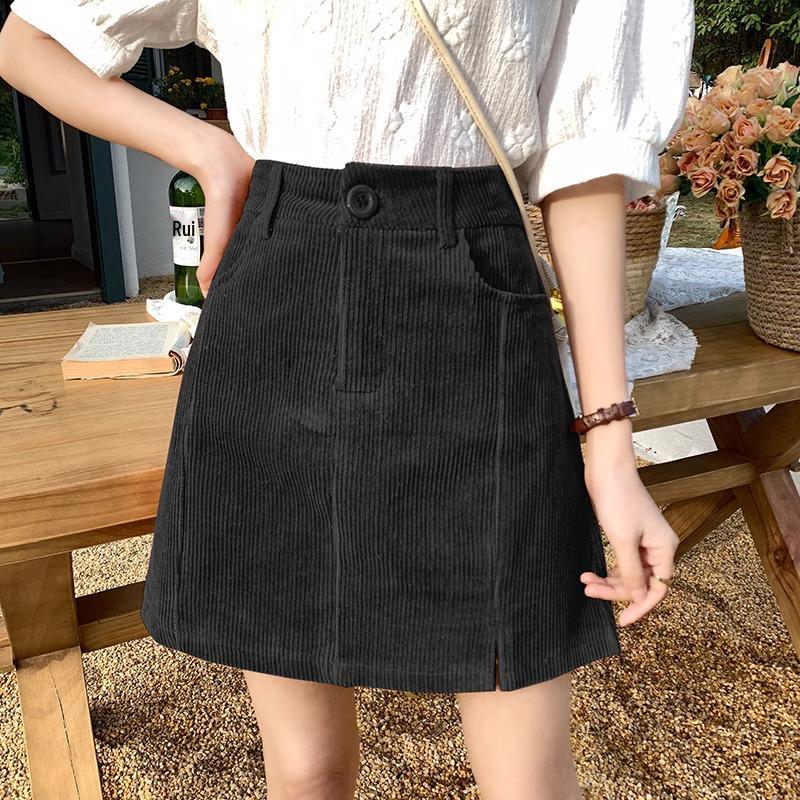 Hochtaillierter Cord A-Linien Bodycon Rock - Damen 2024 Herbst/Winter Mode