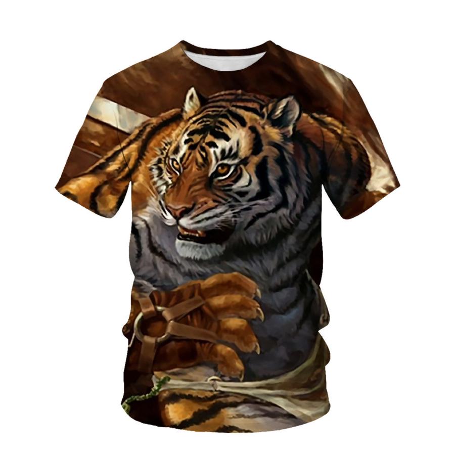 T-Shirt mit 3D-Buchstabendruck für Herren, Tier-T-Shirts, Wolf, große Größe, kurzärmelig, lässiges Oberteil für Herren