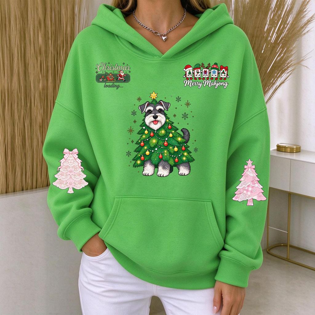 Women's Casual Christmas Print Long Sleeve Hoodie Sweatshirt for Holiday Wear