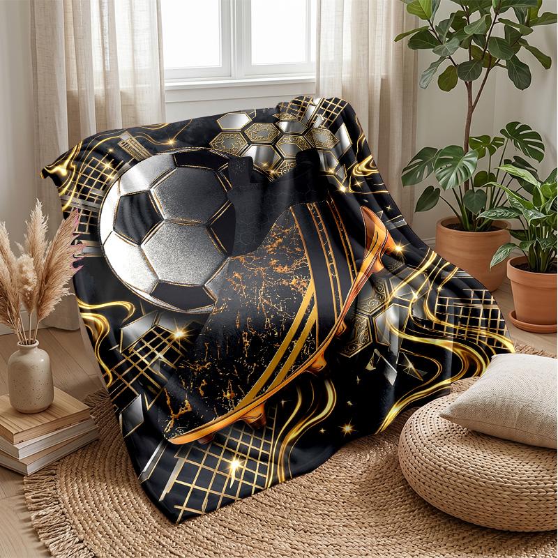 Golden Football Celebration Theme blanket Lightweight Warm Flannel Blanket Decorative Throw Blanket for Home Decoration