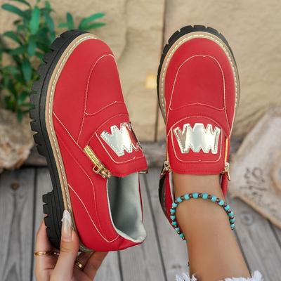 New Large-sized Sports Single Shoes with Zipper, Thick Heel and Round Toe Loafers for Women