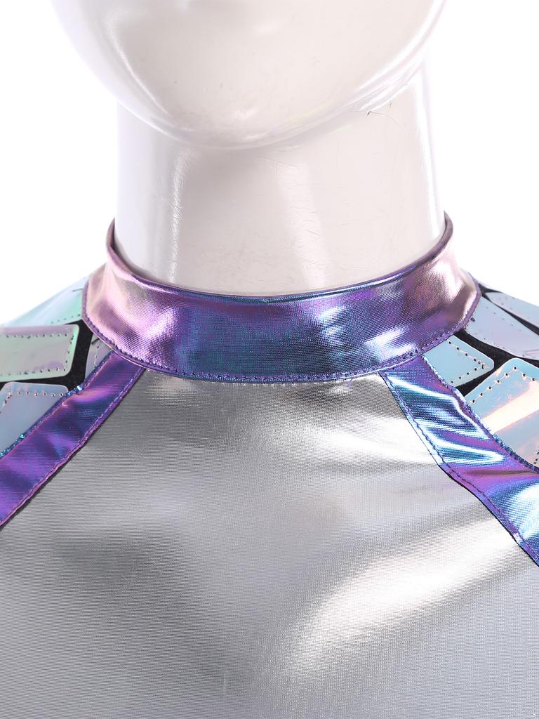 Womens Halloween Alien Astronaut Costume Gradient Sequin Metallic Shiny A-Line Dress