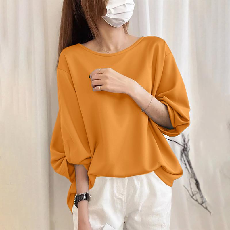 

ZANZEA Женская повседневная блузка с круглым вырезом и рукавом 3/4 L оранжевый