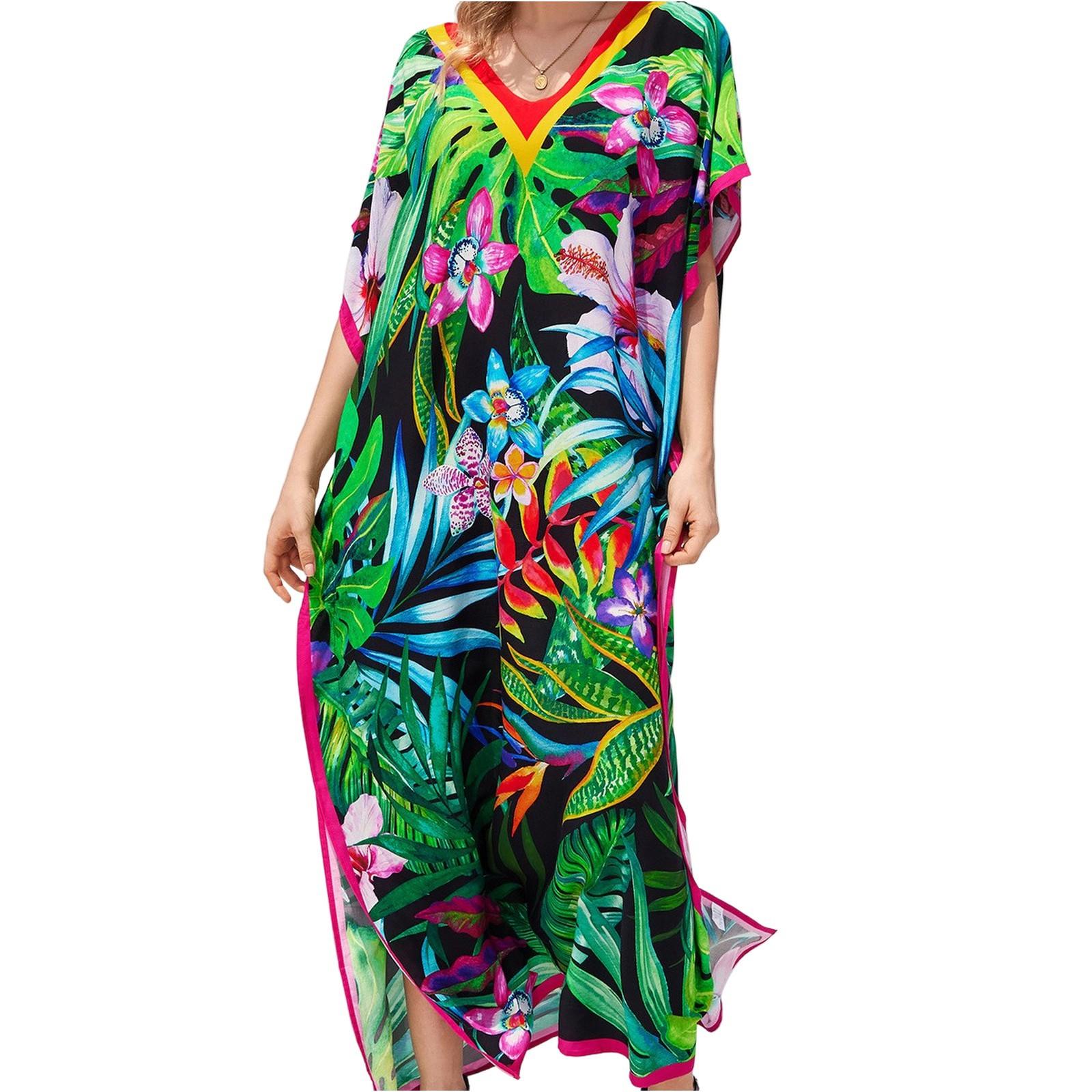 

Пляжная накидка с красочным цветочным принтом, свободный халат для отдыха, бикини, рубашка от солнца One Size