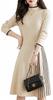 MARIA MARFA Ribbed Knit Tight Elegant Dress for Office and Party Size M Dress, Fall/Winter, Fit, Two-Tone, Wear, Ivory, (5A-M11-IVM)