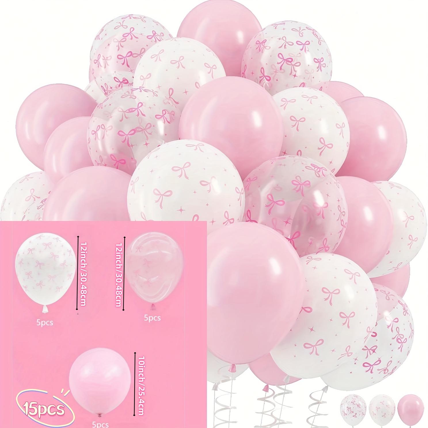 

15pcs 12Inch Light Pink & Transparent White Bow Print Balloons,For Birthday/Bachelorette Party, Bow Theme Birthday, Baby Shower 12INCH
