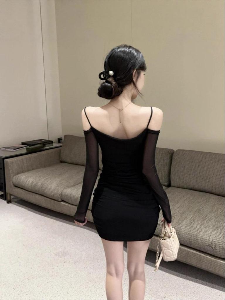 Prawdziwe zdjęcie 9469 Damska seksowna sukienka bodycon z siateczki do klubu nocnego z kwiatową wstawką i ramiączkami spaghetti opadającymi na ramiona