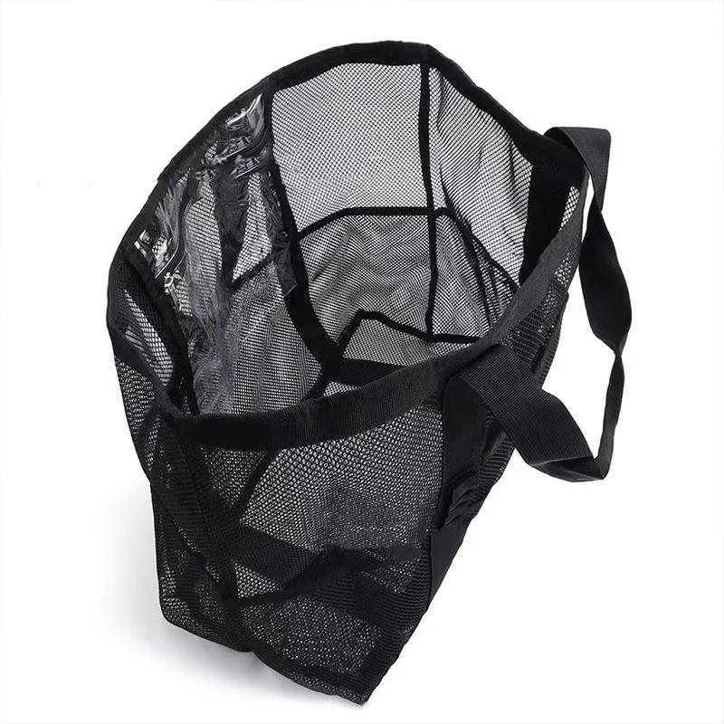 Extra Large Beach Bag Foldable Storage Bag Breathable Mesh Handbag Lightweight Portable Organizer Bag with Zippers Side Pockets