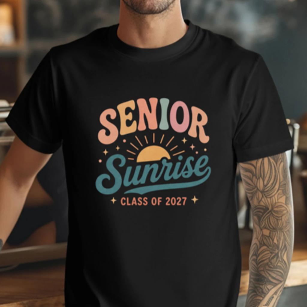 Senior Sunrise 2027 Shirt, Pastel Class of 2027 Tee, Boho Senior Year T-Shirt