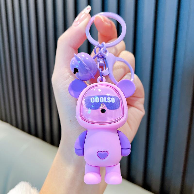 Cute Light Bulb Bear Key Chain Couple Bag Pendant Car Keyrings Children Schoolbag Gift