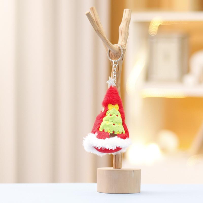 Santa Christmas Tree Hat Plush Keychain Toy Cartoon Decorations Doll Pendant