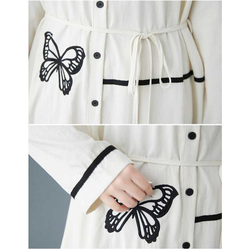 Spring New Loose Literary Design Sense Fashion Embroidery Stitching Slim Temperament Shirt Dress