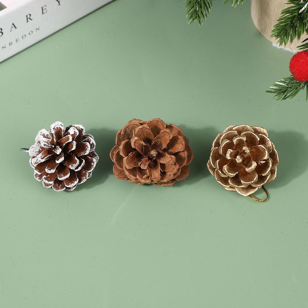 Originalfarbe mit Weiß, 4-5cm, 6 Stück Tannenzapfen, Weihnachtsdekorationsanhänger, Weihnachtsbaumzubehör, DIY-Requisiten für Fotoshootings