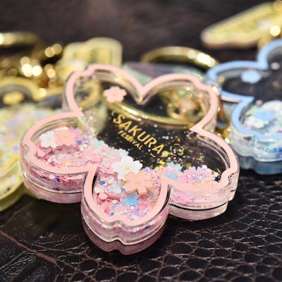 Creative Acrylic Quicksand Into Oil Cherry Blossom Key Chain Cute Bag Pendant Keyfob Floating Liquid Sakura Keychain