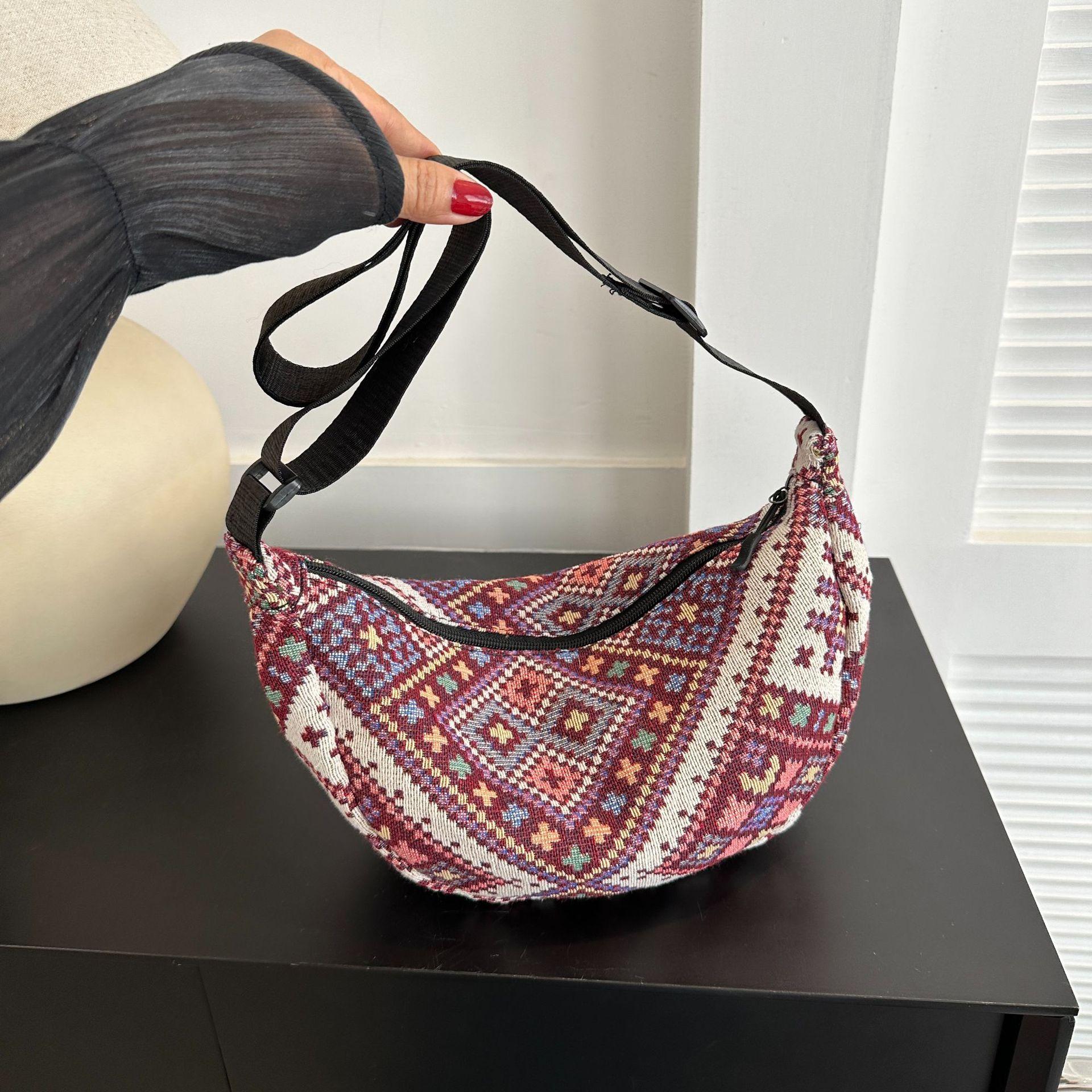 

Індивідуальна модна сумка в етнічному стилі, жіноча сумка під пахвами, нова мода 2024 року, сумка для пельменів у іноземному стилі червоний