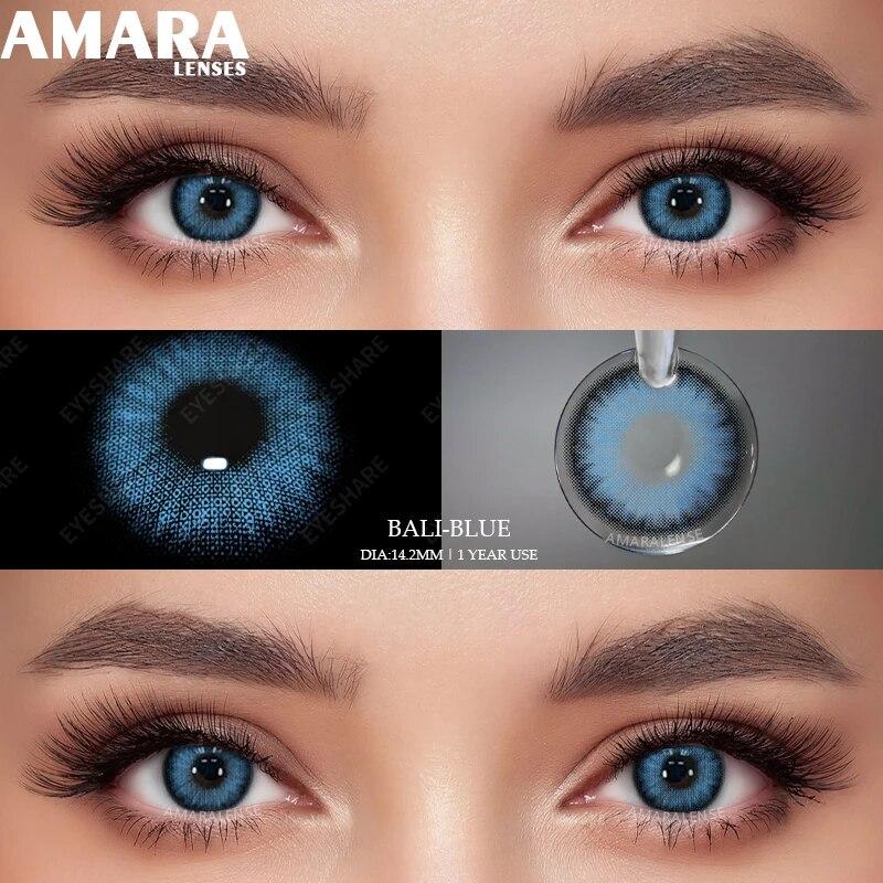 AMARA Blue Colored Contact Lenses for Big Eyes Fashion Lenses Cosmetic Soft Eye Beauty Pupils with Lens Case Exclusive Styles
