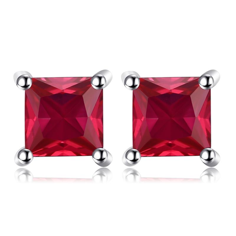 JewelryPalace Square Genuine Blue Topaz Amethyst Citrine Garnet Created Sapphire Ruby Emerald 925 Sterling Silver Stud Earrings