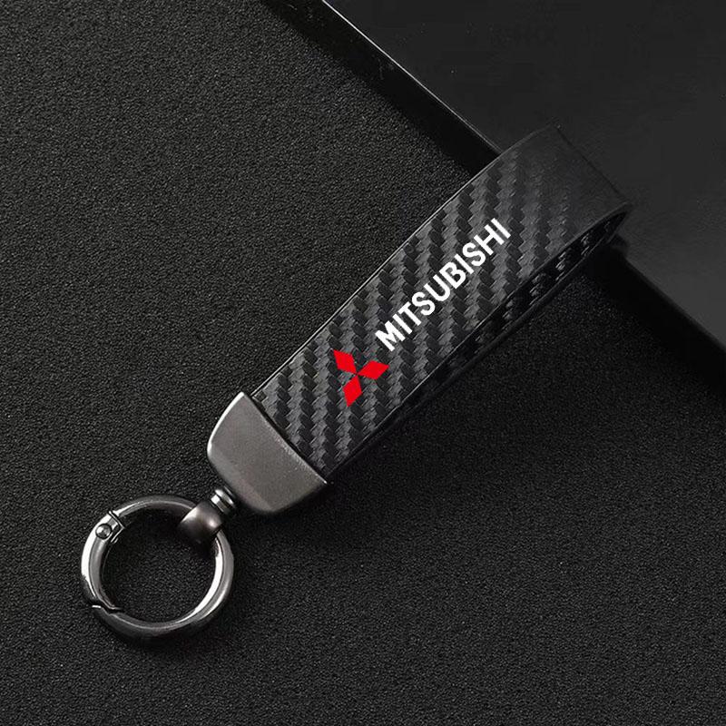 Auto Keyring Carbon Leather Keychain for Mitsubishi Pajero Sport Eclipse Cross L200 Colt Delica Ralliart Triton Car Accessories