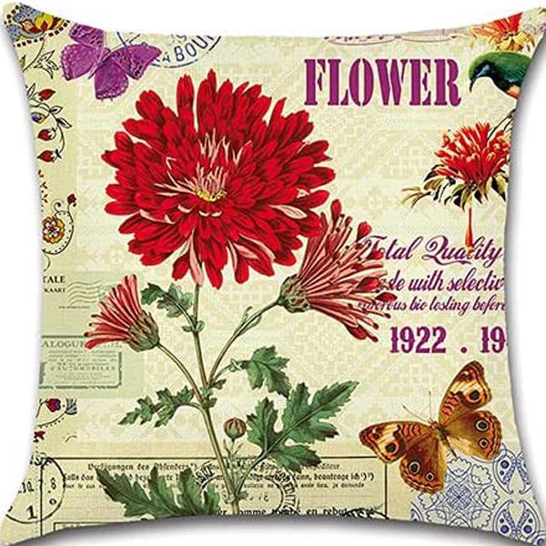 Retro Plant Floral Print Linen Pillow Case Home Living Room Sofa Car Cushion Pillow