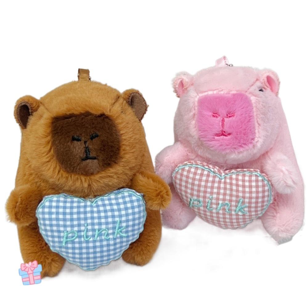 

4.3inch Bag Accessories Plush Cartoon Keychain New Capybara Doll Ornaments рожевий