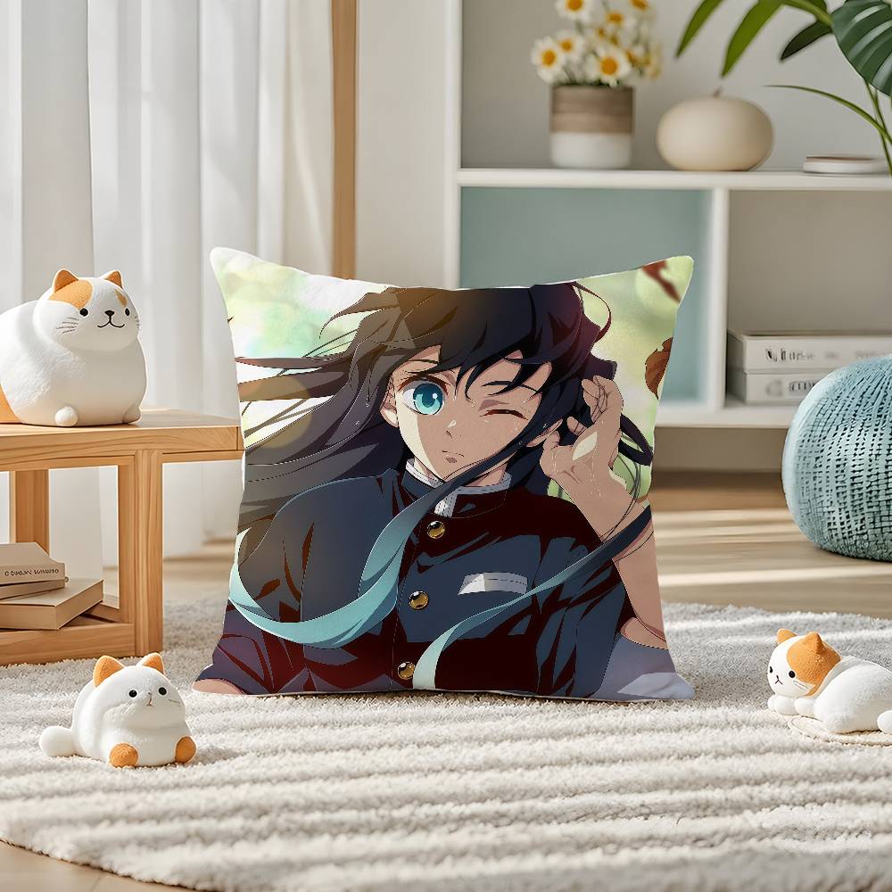 Demon Slayer Kanroji Mitsuri Anime Plush Pillow Cover Soft Short Plush Cushion Cover For Sofa Bedroom Home Decor Gift Decoration