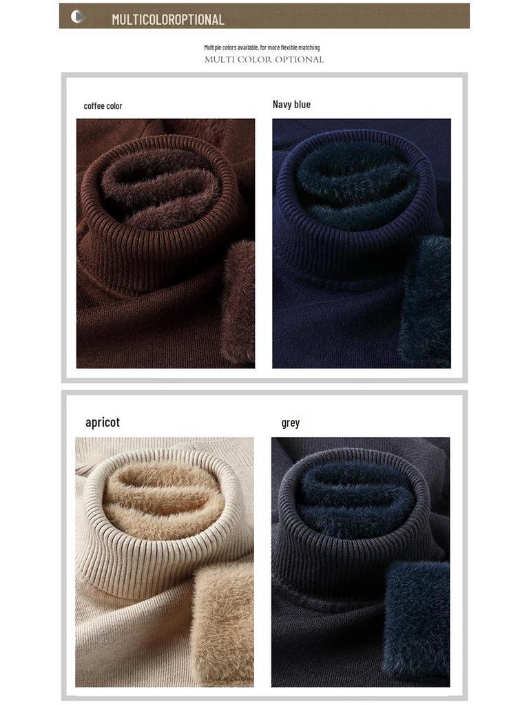 Men's Casual High Neck Knitted Sweater - Velvet Mink, Thickened, Plus Velvet, Basic Style