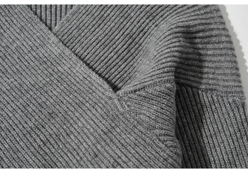 2026 Autumn Winter Solid Color V-Neck Cut-out Knit Sweater with Long Sleeves
