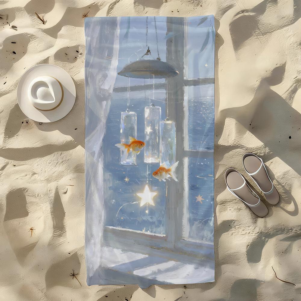 

Fish Stir the Dream Goldfish Towel For Swim Yoga Gym Quick Drying Soft and skin-friendly Beach Towels All-Season W30*H60(CM)