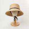 202505-HH6015 INS CHIC Summer Handmade Raffia Grass Holiday Black Long Ribbon  Kids Sun Cap Children Leisure  Hat