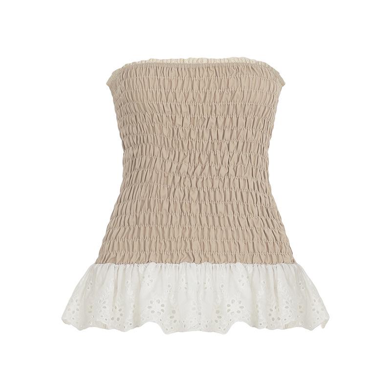 French Sweet Vacation Style Color Block Bandeau: New Sexy Pure Desire Slimming Top M