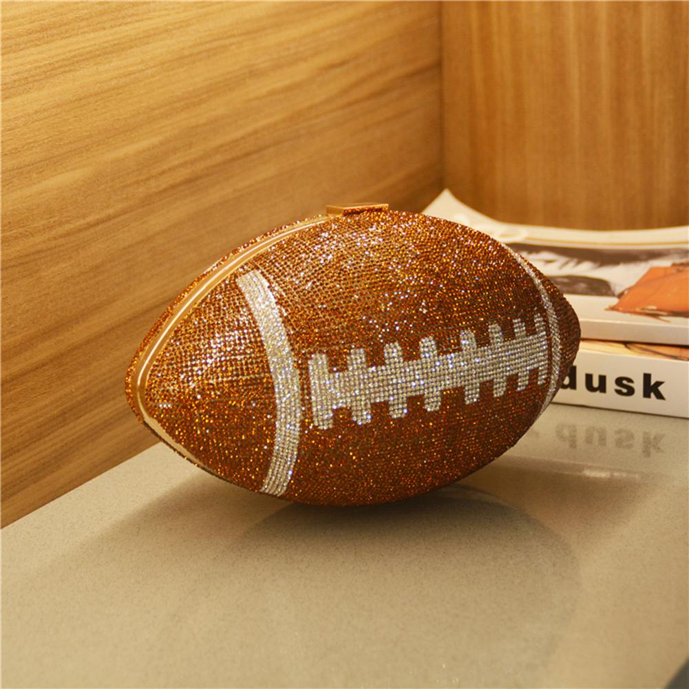

Football Shape Fashion Handbag Large Capacity Rhinestone Bling Purse with Shoulder Chain Shiny Diamond Purse Trendy Carrying Bag коричневий