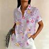 Women's Gradient Floral Shirt Colorful Short Sleeve Button Down 2026 New Graphic Blouse Summer Casual Tops Fashion Clothing
