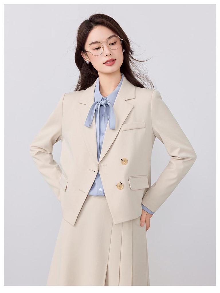 Women's Petite Short Blazer Jacket & Skirt Set - Spring/Autumn 2025, Professional Formal Wear